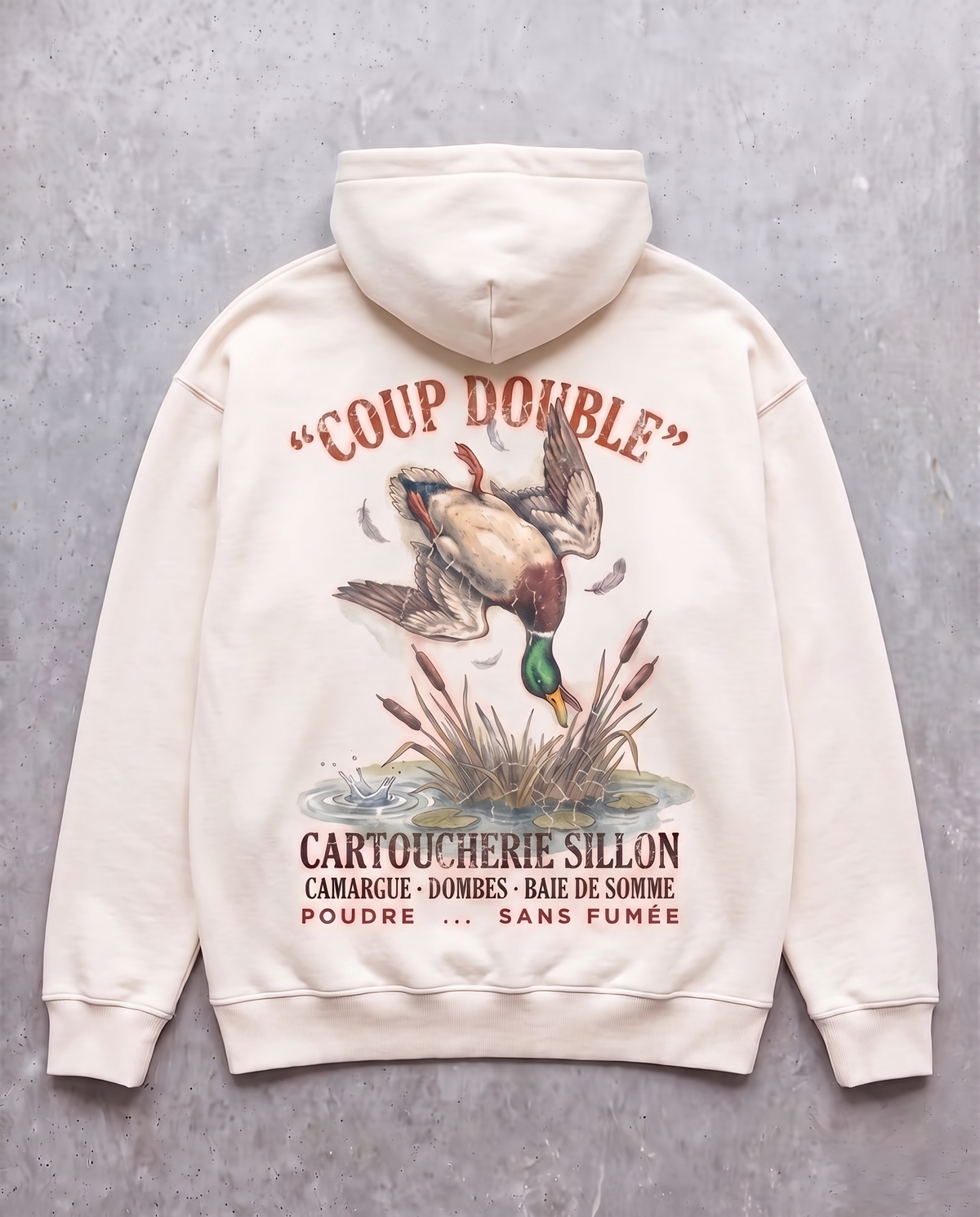 Hoodie lourd « Coup Double » — écru
