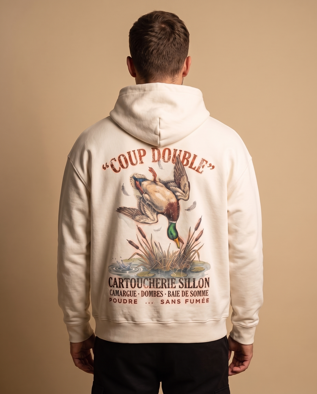 Hoodie lourd « Coup Double » — écru