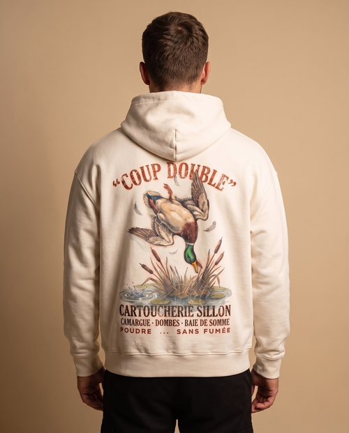 Hoodie lourd « Coup Double » — écru