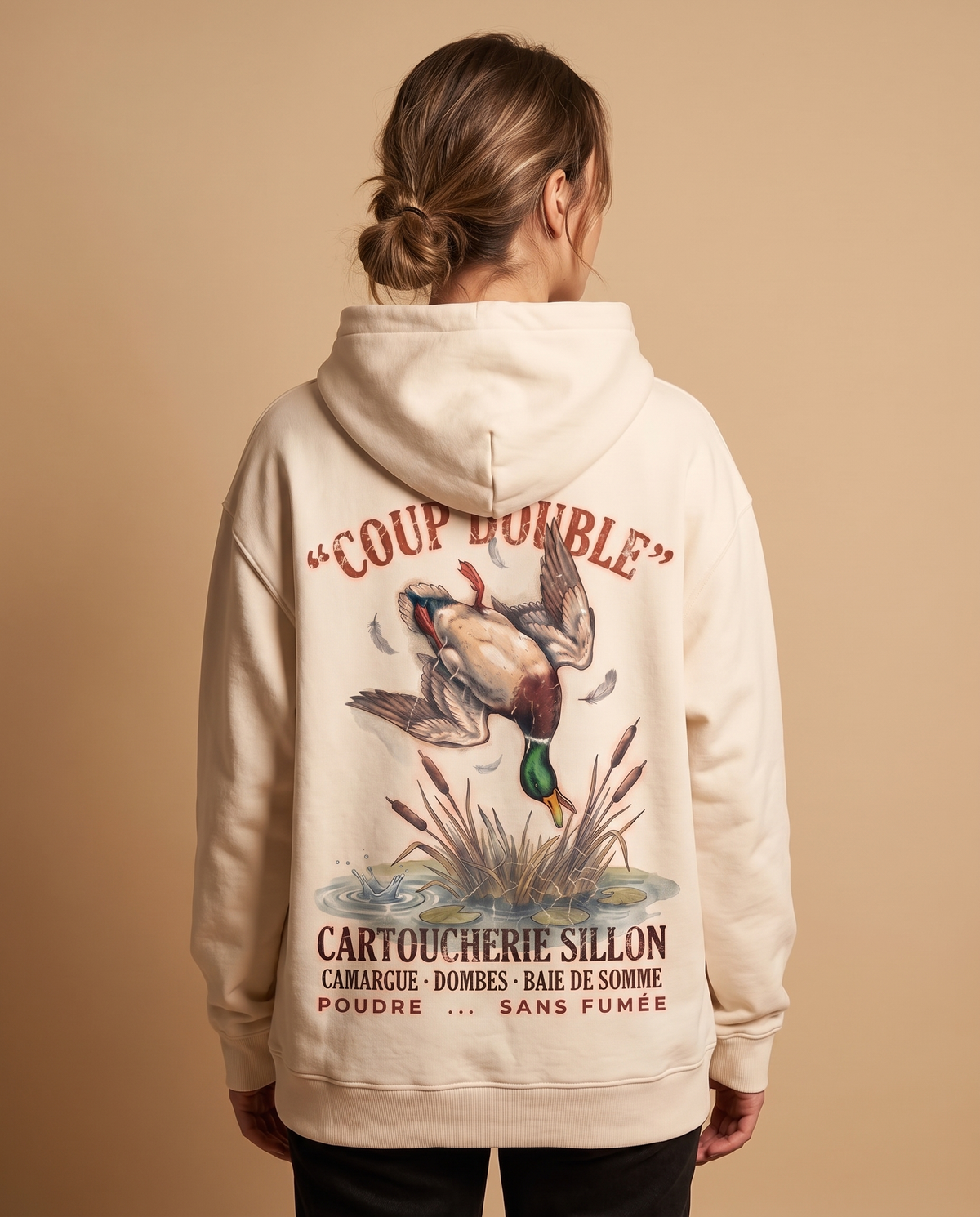Hoodie lourd « Coup Double » — écru