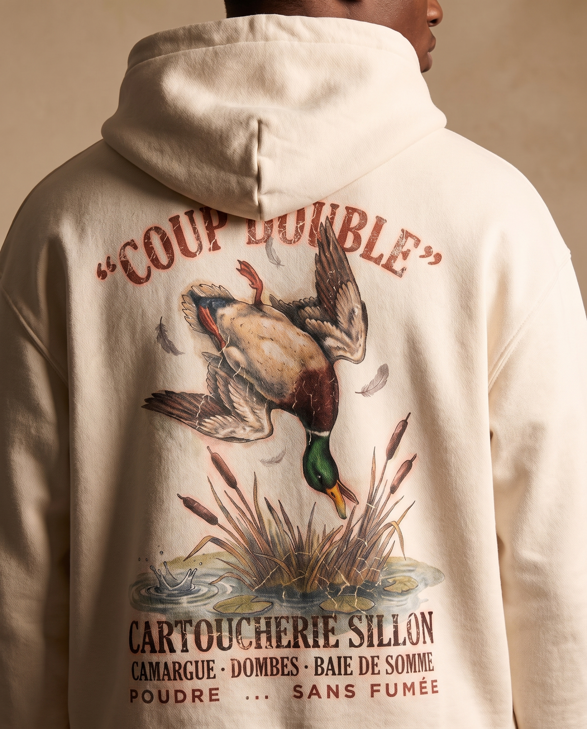 Hoodie lourd « Coup Double » — écru