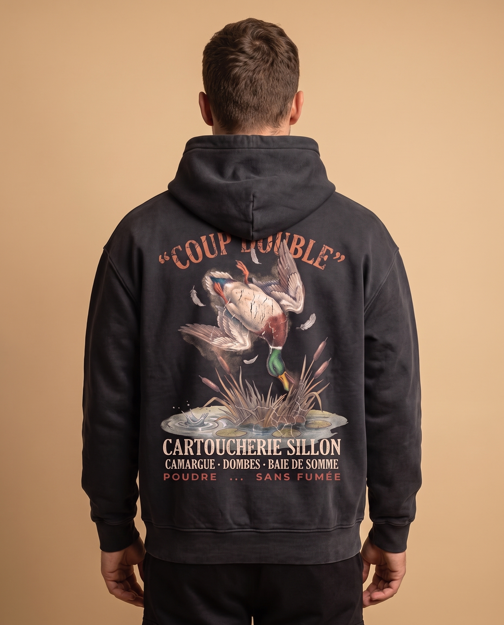 Hoodie lourd « Coup Double » — noir délavé