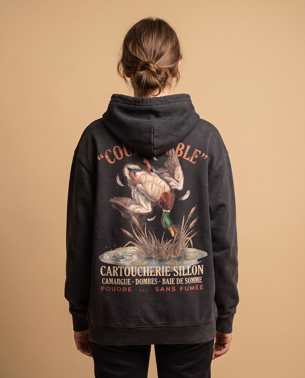 Hoodie lourd « Coup Double » — noir délavé