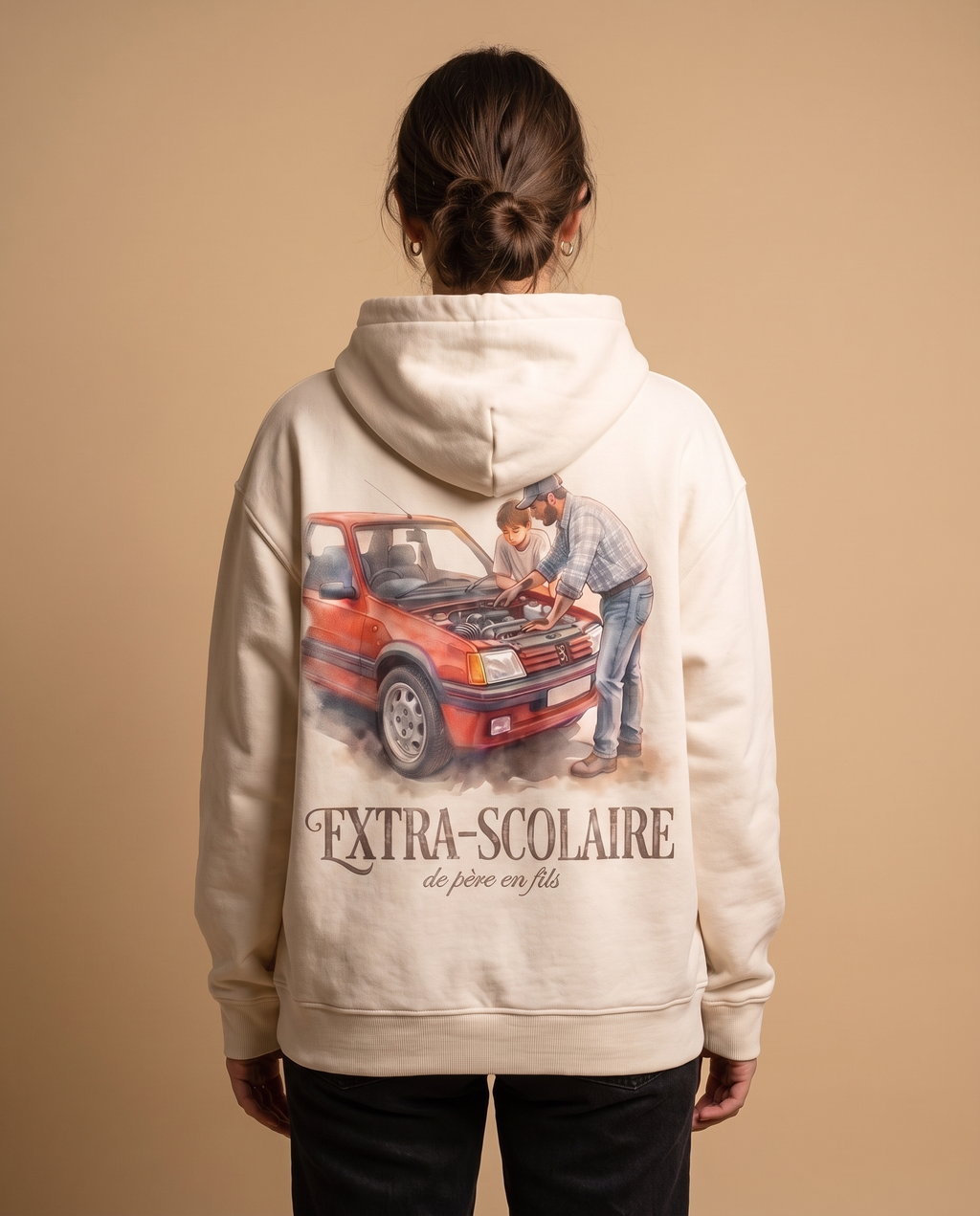 Hoodie lourd « Extra-scolaire » — écru