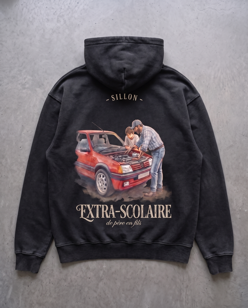 Hoodie lourd « Extra-scolaire » — noir délavé