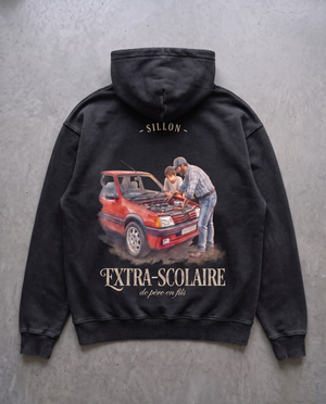 Hoodie lourd « Extra-scolaire » — noir délavé