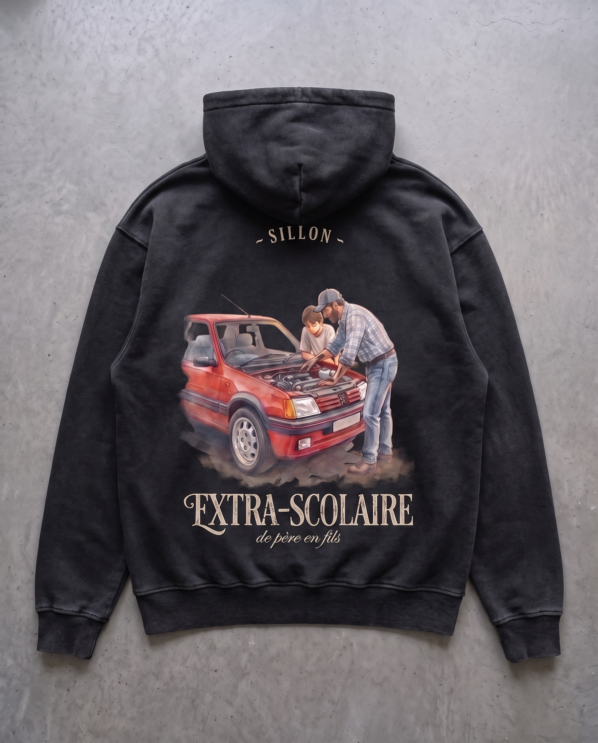 Hoodie lourd « Extra-scolaire » — noir délavé