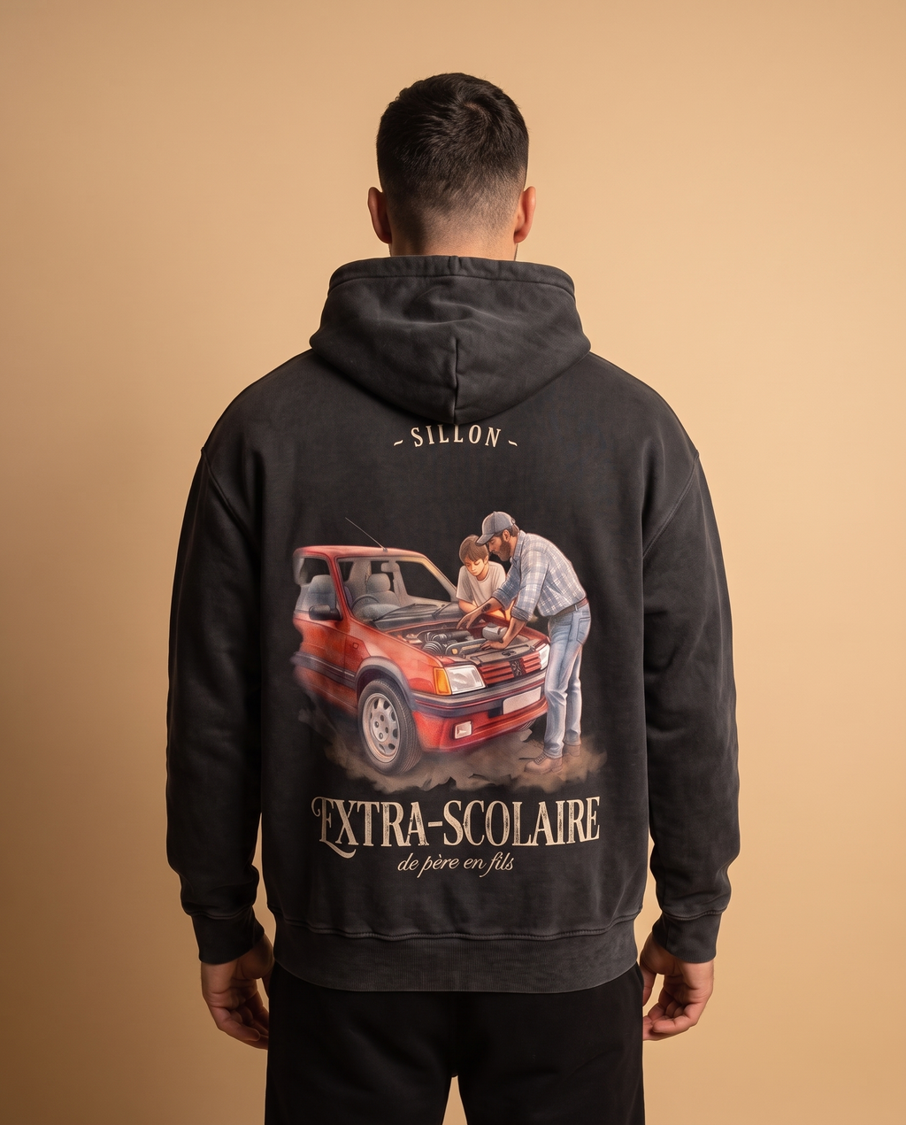 Hoodie lourd « Extra-scolaire » — noir délavé