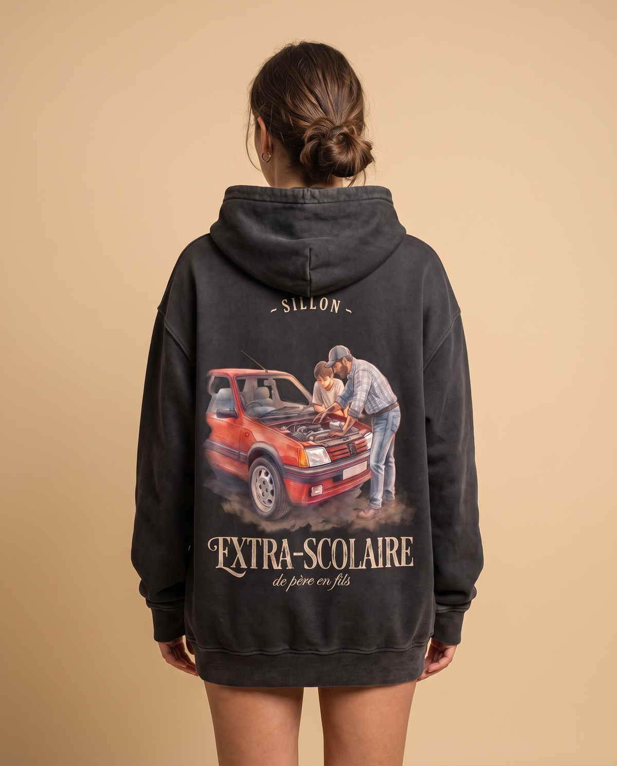Hoodie lourd « Extra-scolaire » — noir délavé