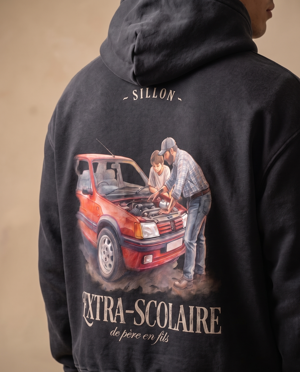 Hoodie lourd « Extra-scolaire » — noir délavé