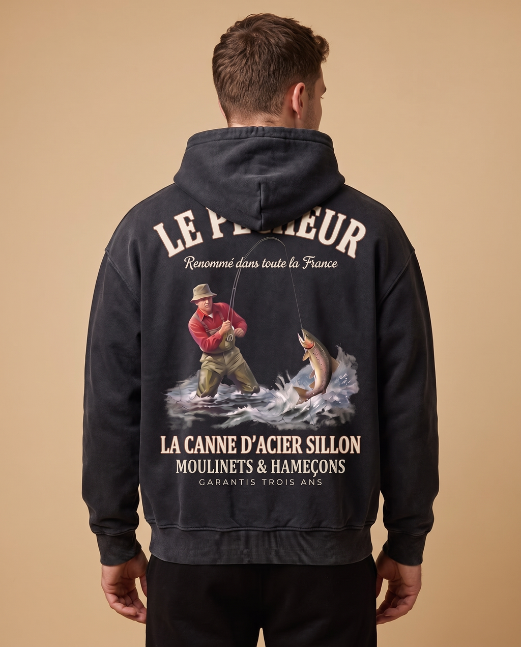 Hoodie lourd « Le Pêcheur » — noir délavé