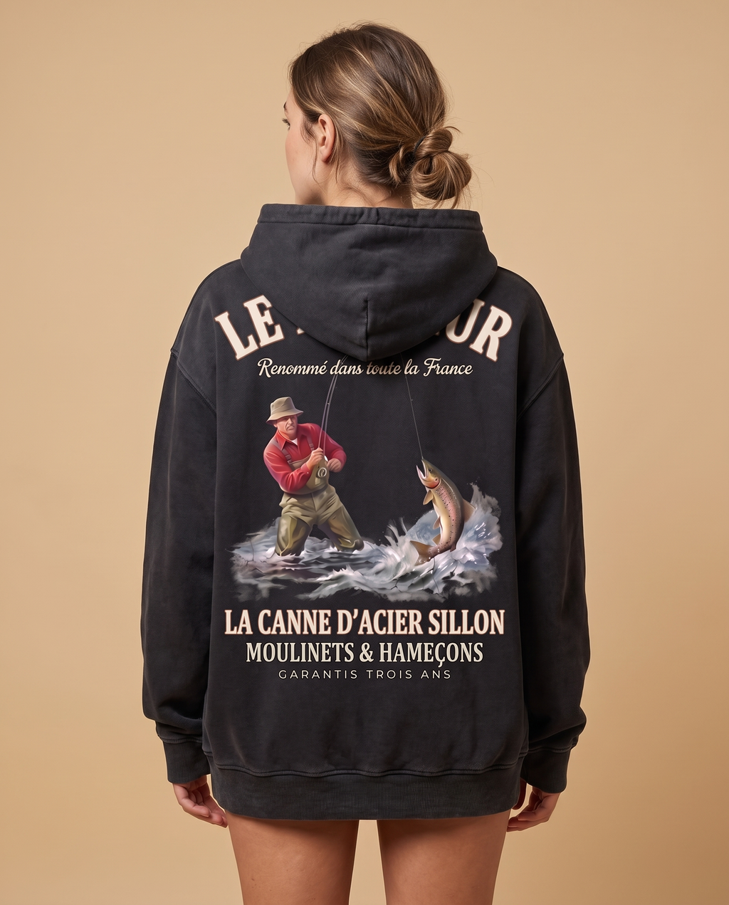 Hoodie lourd « Le Pêcheur » — noir délavé