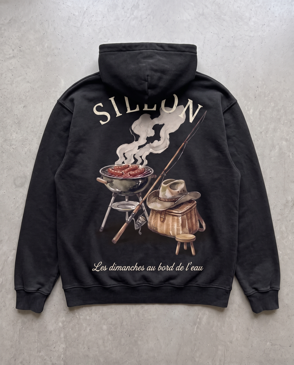 Hoodie lourd « Les Dimanches au bord de l'eau » — noir délavé
