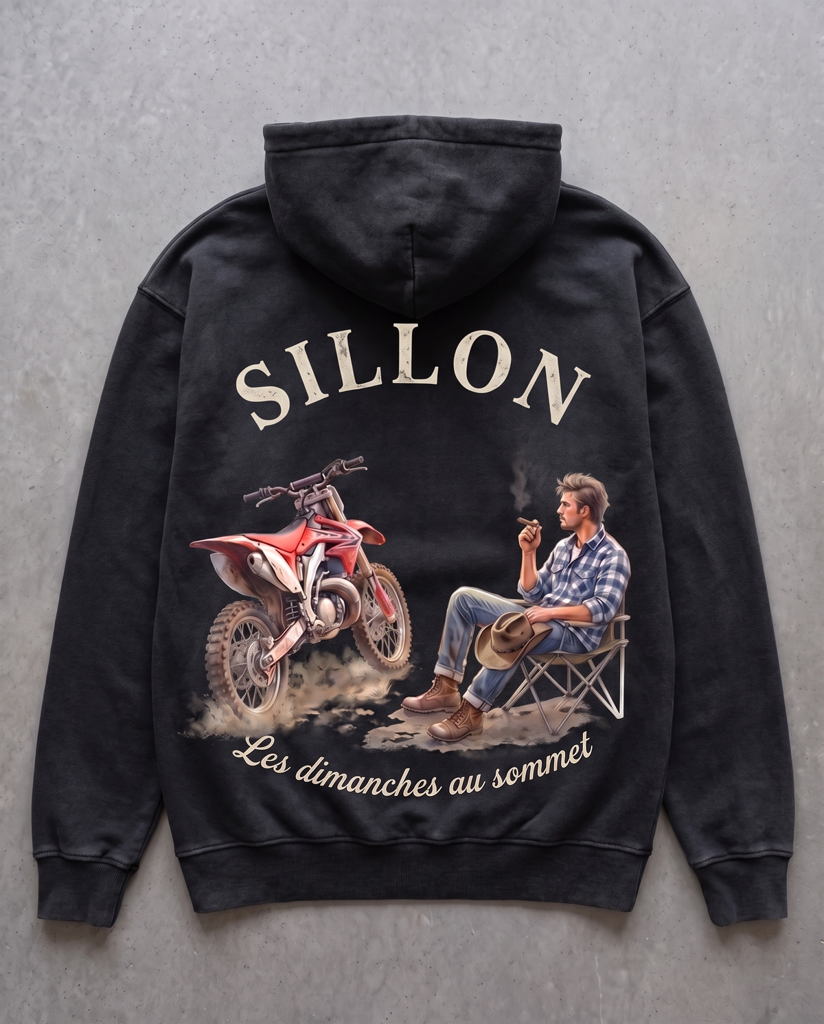Hoodie lourd « Les Dimanches au sommet » — noir délavé