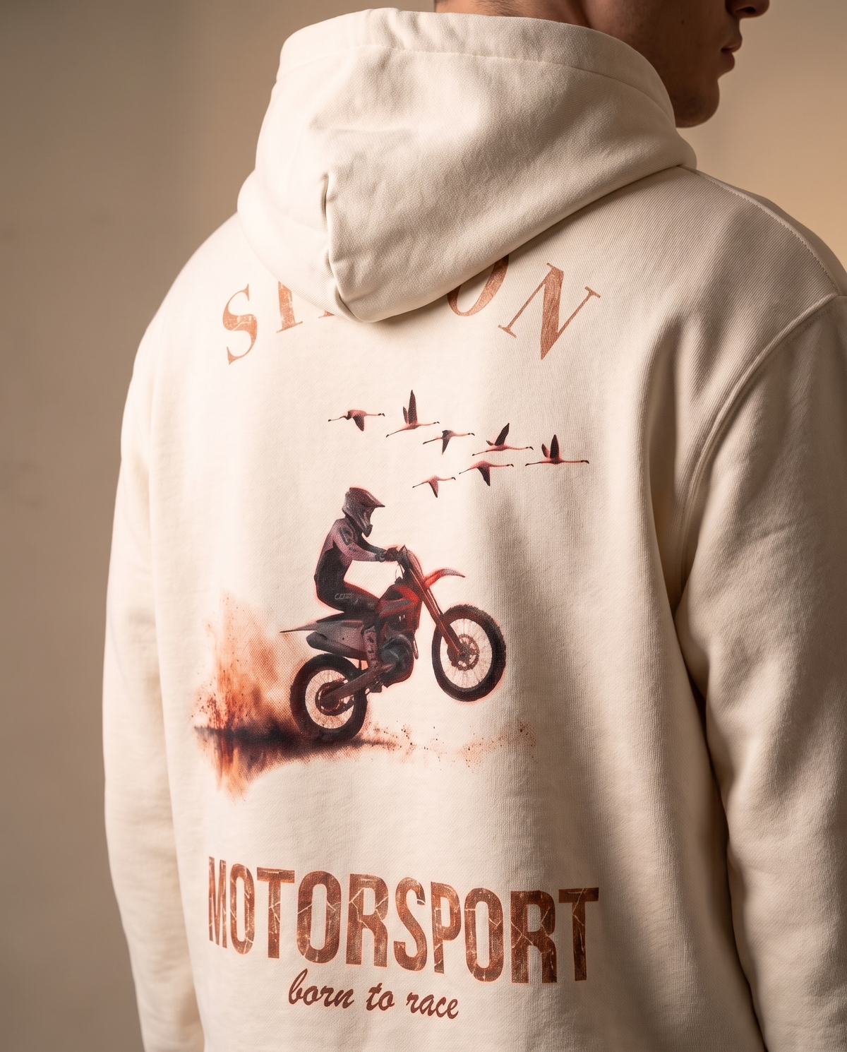 Hoodie lourd « Motorsport » — écru
