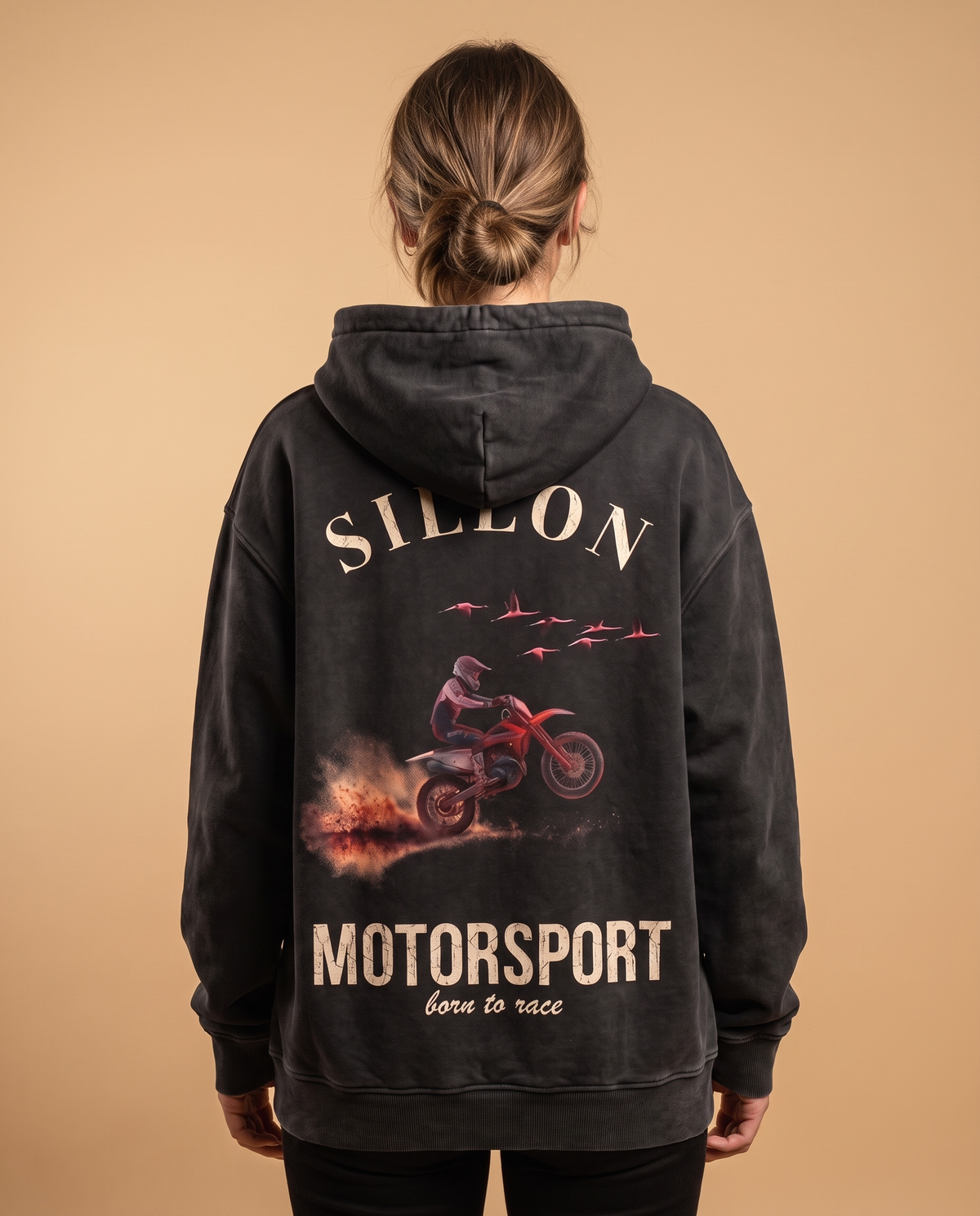 Hoodie lourd « Motorsport » — noir délavé
