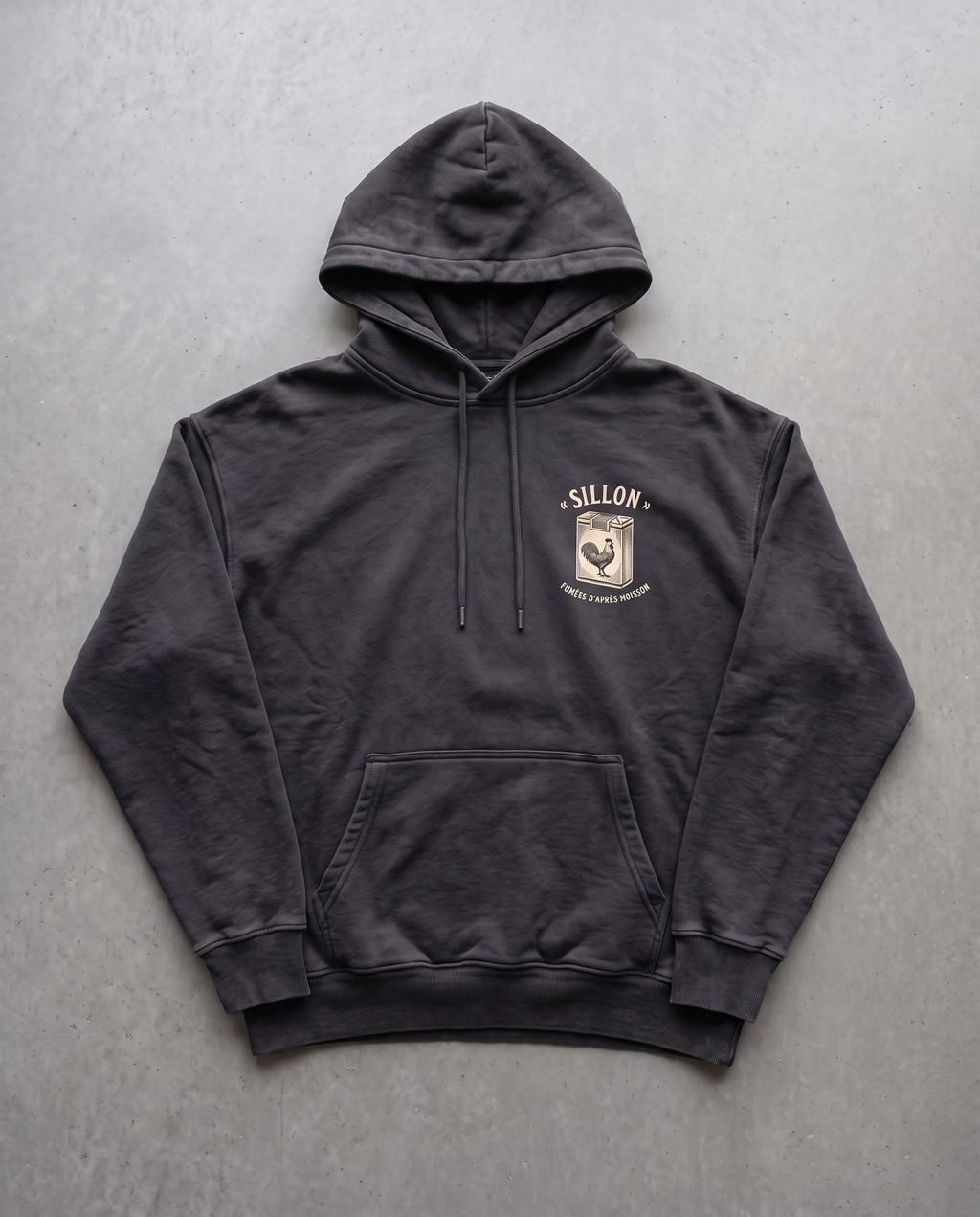 Hoodie lourd « Le Plaisir du Terroir » — noir délavé