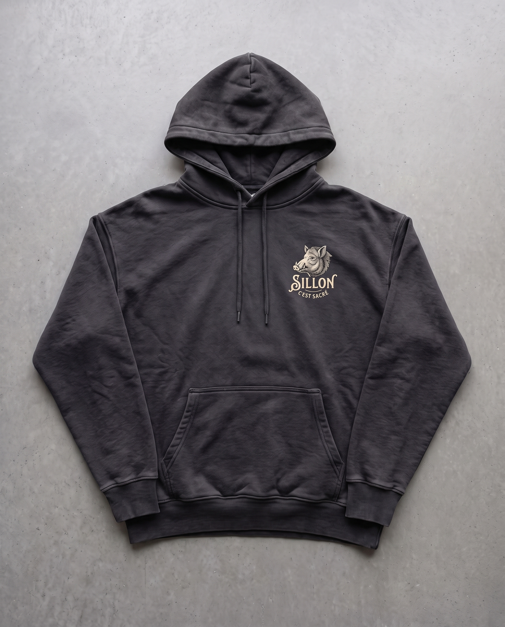 Hoodie lourd « L'Ouverture » — noir délavé