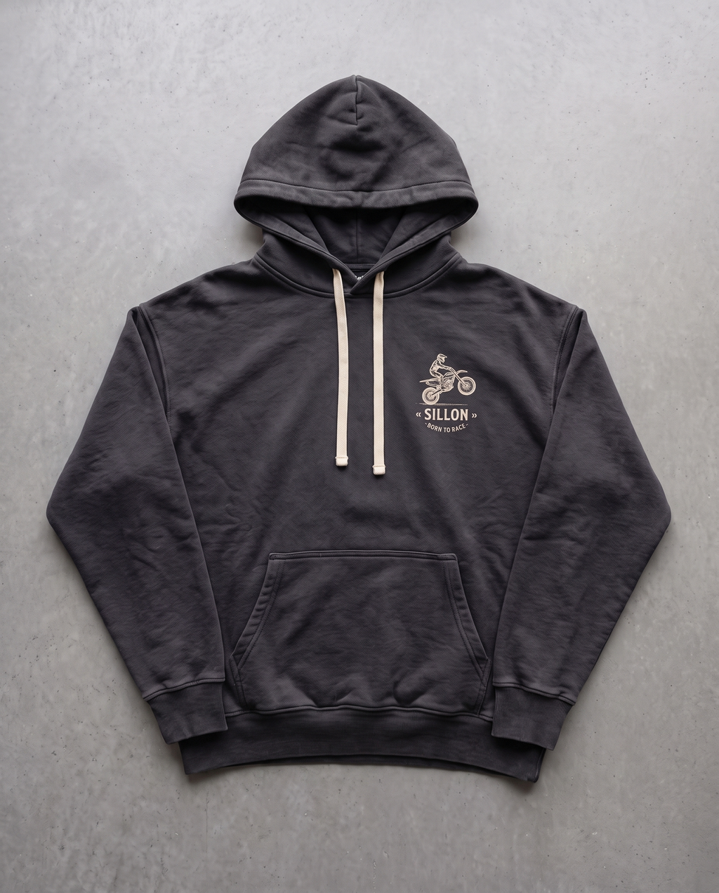 Hoodie lourd « Motorsport » — noir délavé