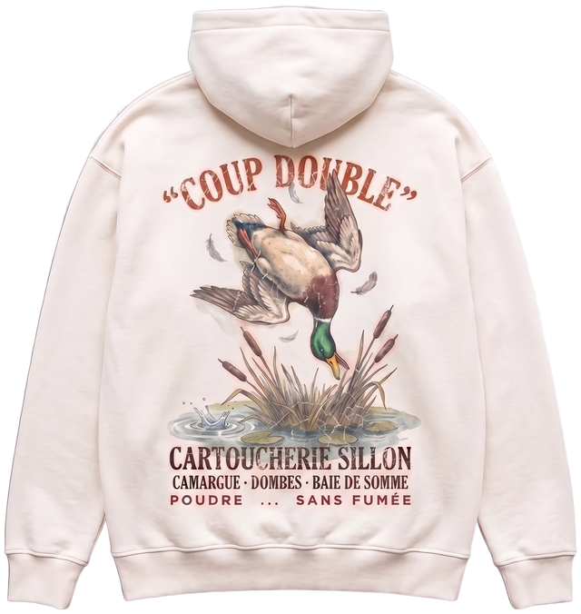 Hoodie lourd « Coup Double » — écru — dos