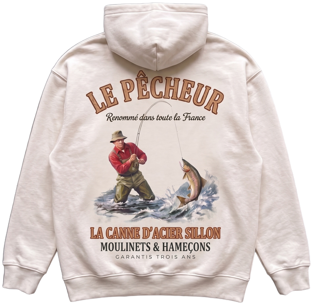 Hoodie lourd « Le Pêcheur » — écru — dos