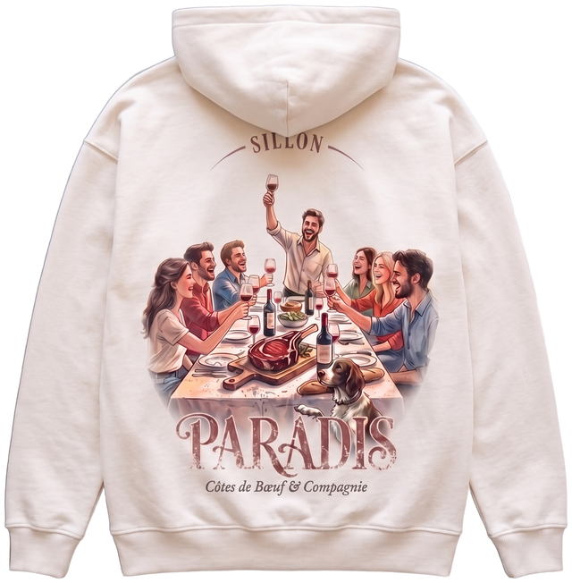 Hoodie lourd « Paradis » — écru — dos