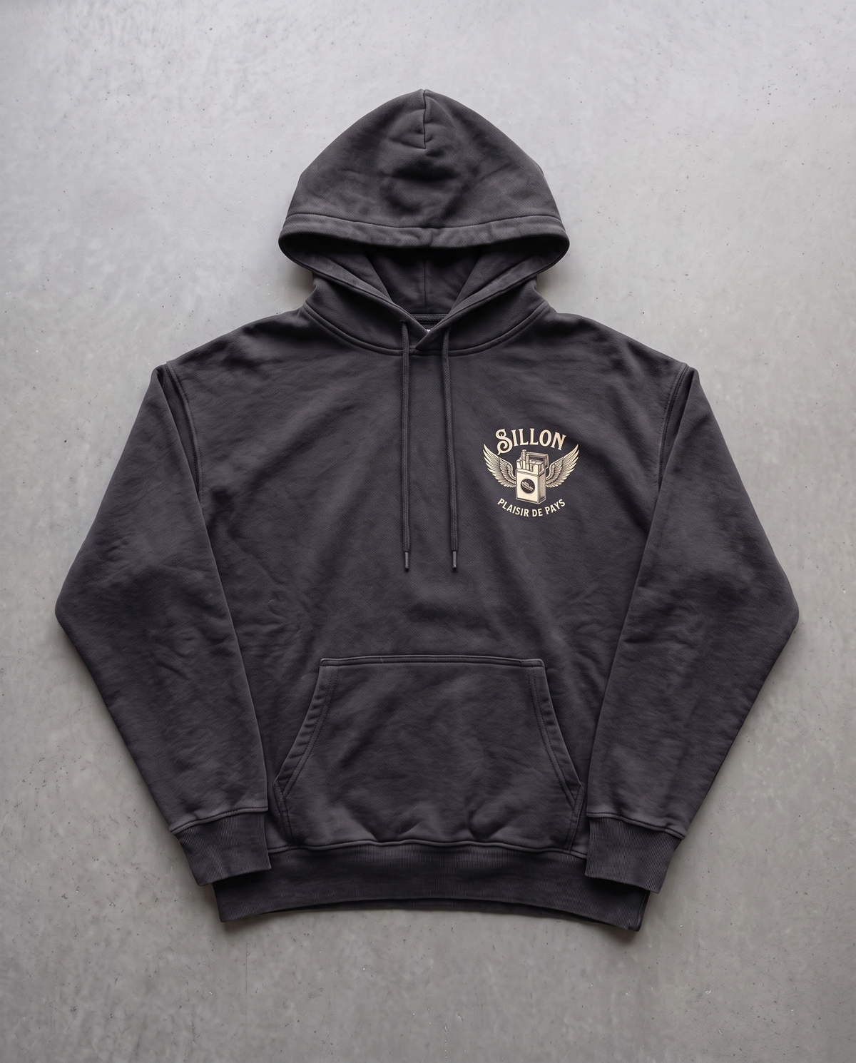 Hoodie lourd « Plaisir de Pays » — noir délavé