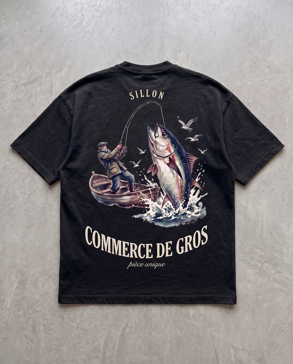 Tee lourd « Commerce de Gros » — noir délavé