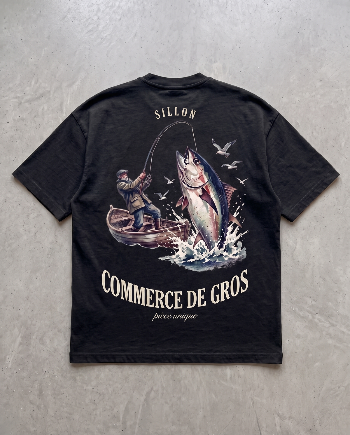 Tee lourd « Commerce de Gros » — noir délavé