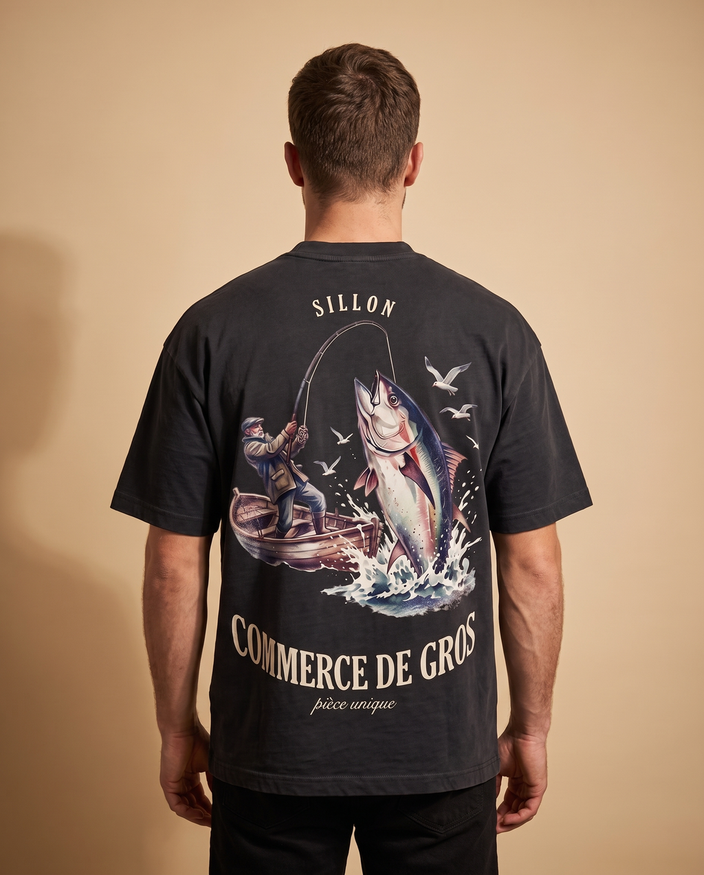 Tee lourd « Commerce de Gros » — noir délavé