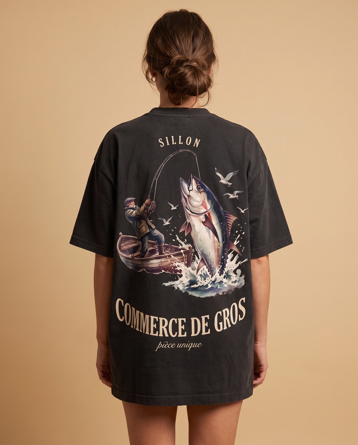 Tee lourd « Commerce de Gros » — noir délavé