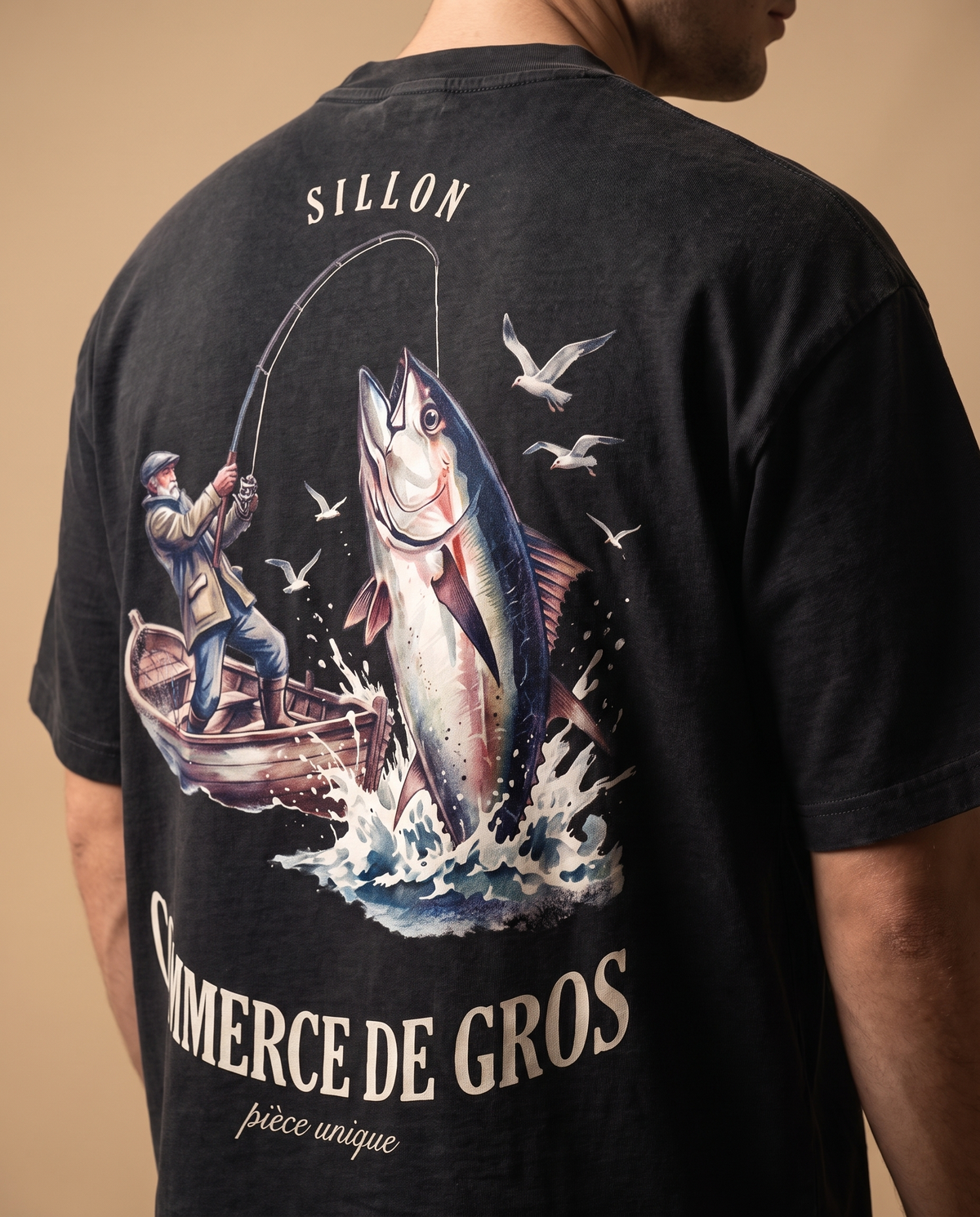 Tee lourd « Commerce de Gros » — noir délavé