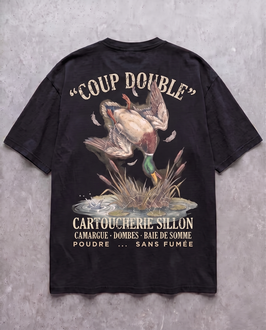 Tee lourd « Coup Double » — noir délavé