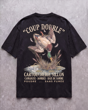 Tee lourd « Coup Double » — noir délavé
