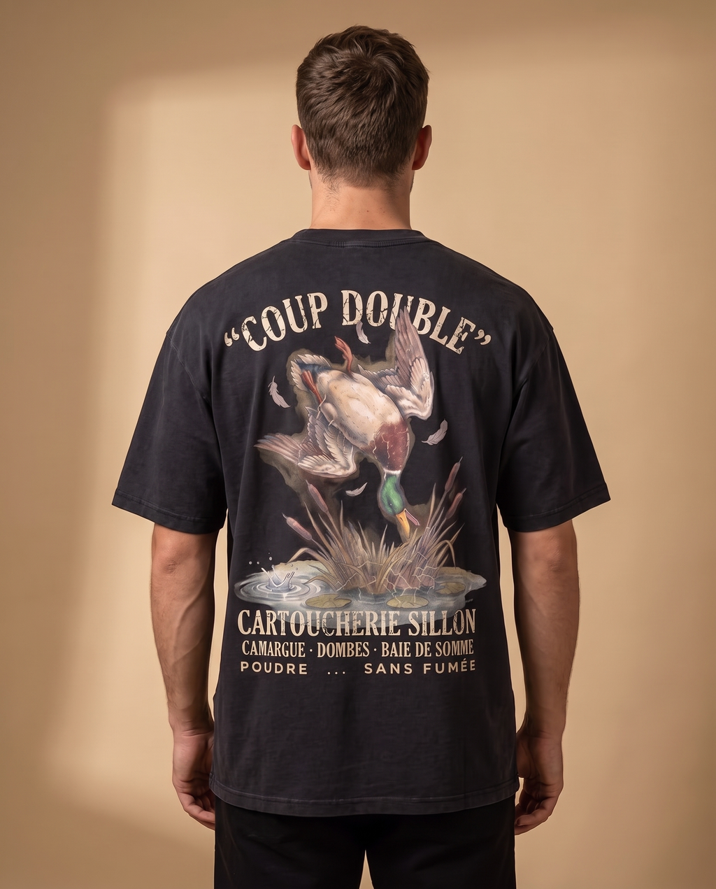 Tee lourd « Coup Double » — noir délavé