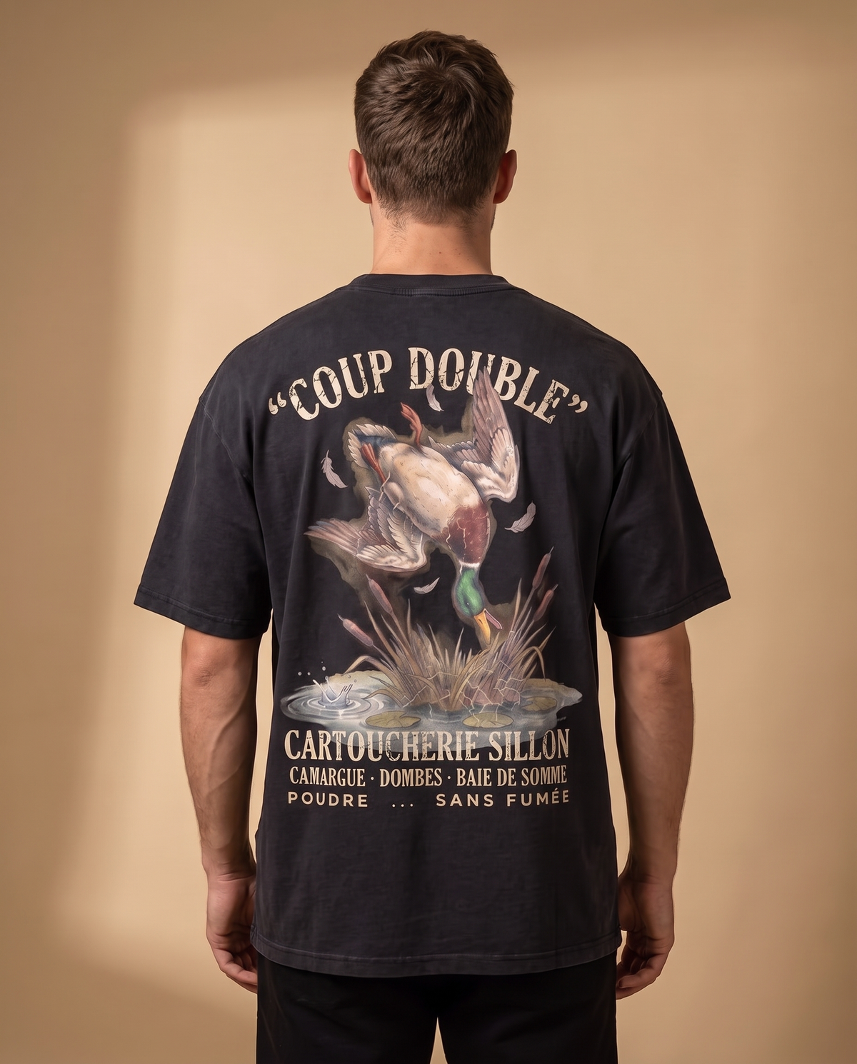Tee lourd « Coup Double » — noir délavé