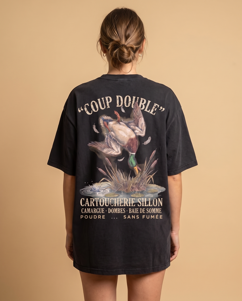 Tee lourd « Coup Double » — noir délavé