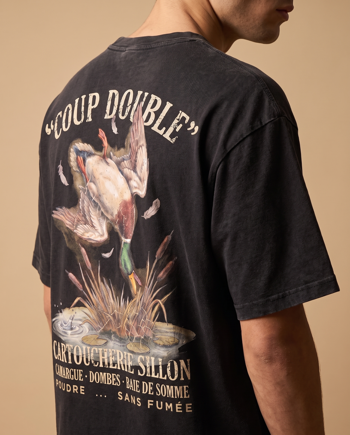 Tee lourd « Coup Double » — noir délavé