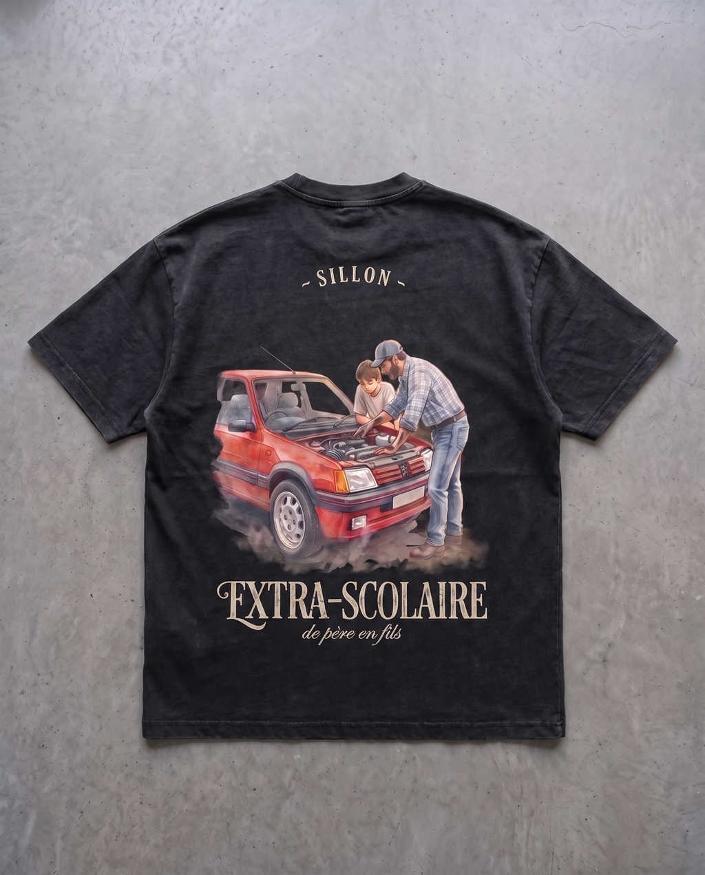 Tee lourd « Extra-scolaire » — noir délavé
