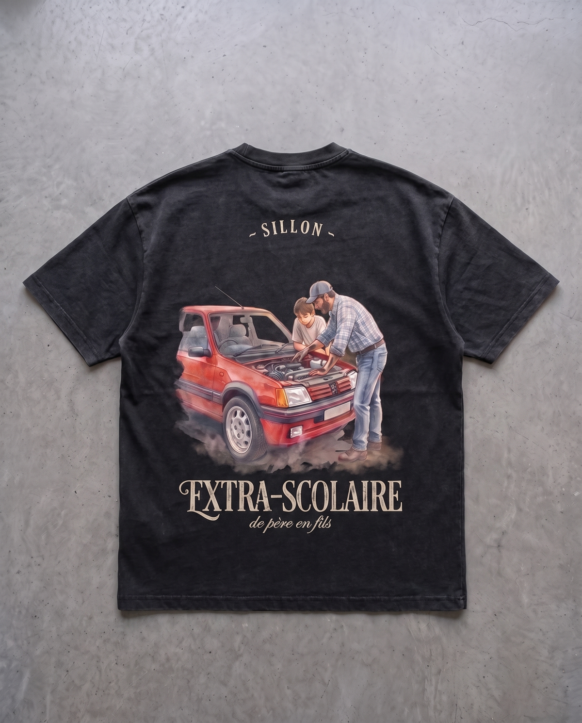 Tee lourd « Extra-scolaire » — noir délavé