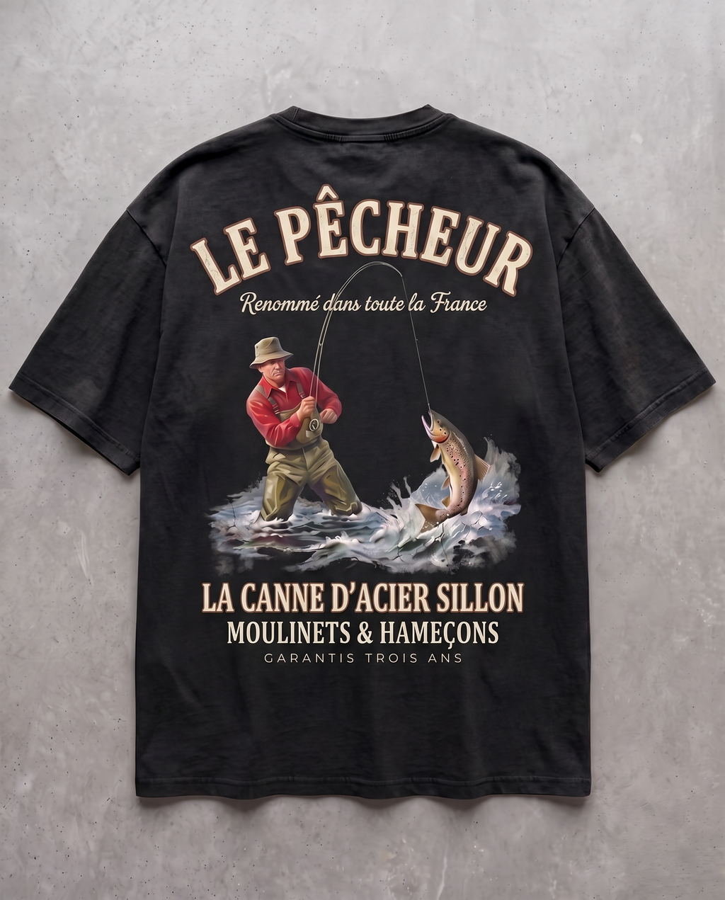 Tee lourd « Le Pêcheur » — noir délavé