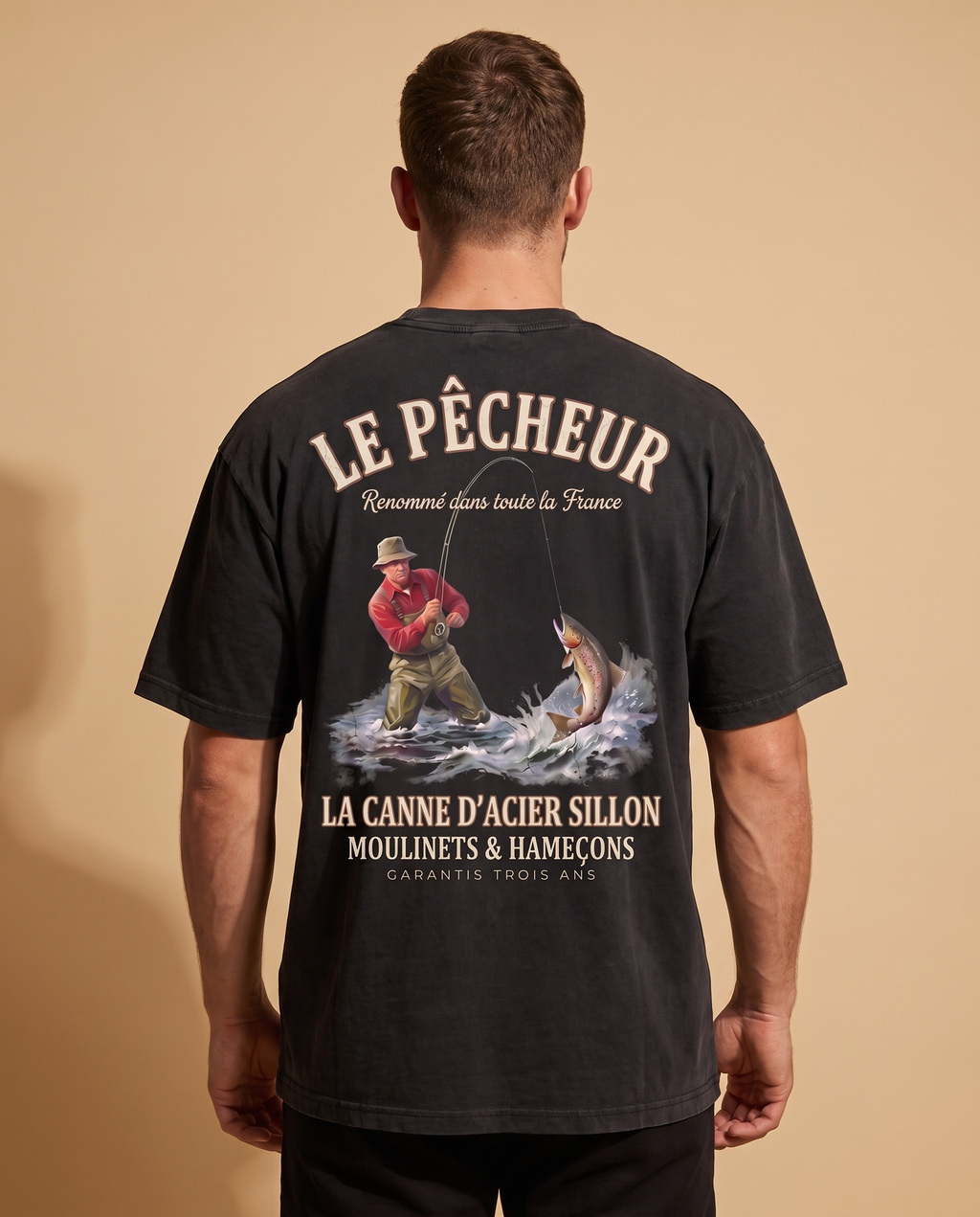 Tee lourd « Le Pêcheur » — noir délavé