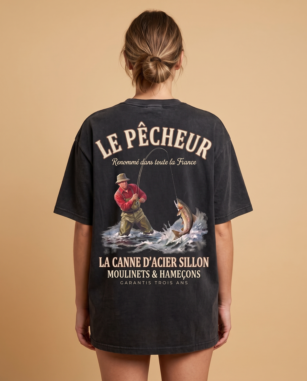 Tee lourd « Le Pêcheur » — noir délavé